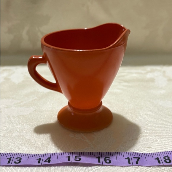 Vintage 1940’s Hazel Atlas Cup and Saucer, Sugar Dish and Creamer - Brick/Coral - Picture 8 of 16